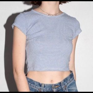 Brandy Melville Blue and White Stripped Baby Tee Top